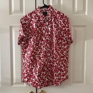 [J. Crew] Red and White Leaf Print Men's Shirt